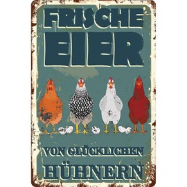 Chicken Coop Outdoor Tin Sign Fresh Eggs Happy Chickens Metal Sign, Funny Coop Metal Signs Vintage Sign Chicken Coop Accessories Outdoor Decoration (30 x 20 cm)