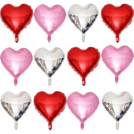 Red Heart Shaped balloons Pack of 12, 18 Inch Silver Love Valentine Balloons Pink Heart Romantic Balloons For Valentines Day Propose Marriage Wedding Bridal Shower Engagement Party Decorations