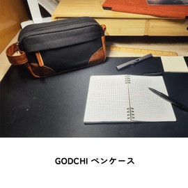GODCHI pen case Leather, Black, Leather