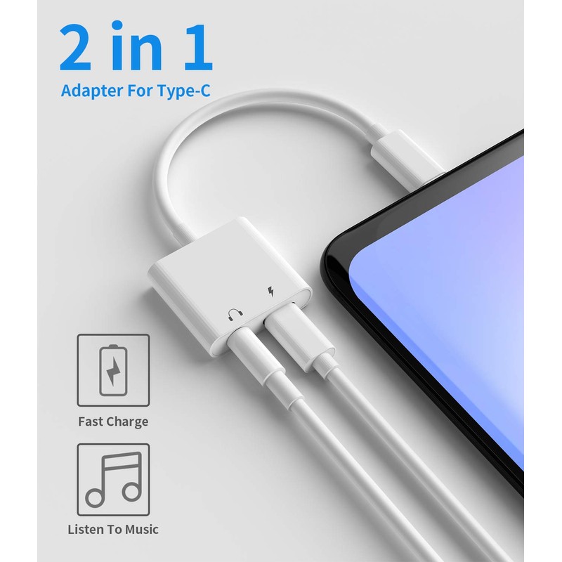 Kefiany 2IN1 USB-C to 3.5mm Headphone Jack Adapter, 30W PD
