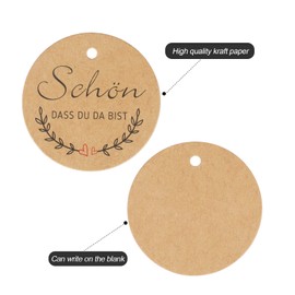 G2PLUS 5 cm Gift Tags "Schön dass du da Bist" Labels Tags Pack of 100 with 20 m Jute String