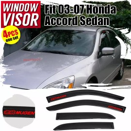 Fits 03-07 Accord Sedan Window Visors Slim Vent Guard Rain Shade w/ Red Sticker