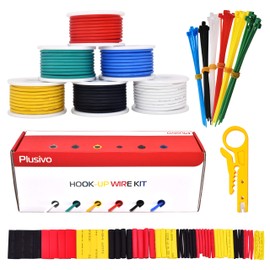 18 AWG Stranded Wire Kit – Silicone Coated Copper Wires 18 Gauge Pre-Tinned 16ft/5m Each Spool, 6 Colors (Black, Red, Yellow, Green, Blue, White), Electrical Jumper Wire Hook Up Wire Kit from Plusivo