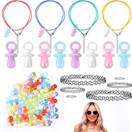 Ruayia Set di 60 collane per ciuccio, ciuccio in acrilico, set da 90 pezzi, set da donna, corda di cera, idea regalo per feste a tema 80 anni '90 – Style2