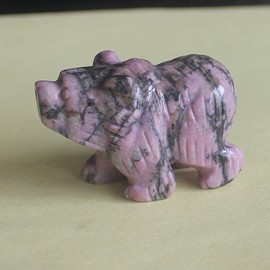 Hand Carved Mixed Gemstone Crystal Bear Figurine Animal Carving (Rhodonite)
