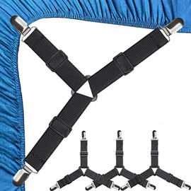 Chargenyang Bed Sheet Holder Straps, 4 Pack Fitted Bed Sheet Holders for Corners, Elastic Adjustable Bed Sheet Fastener Triangle Bed Sheet Corner Holders Clips (Black)