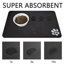 YCT Pet Feeding Mats - Non-Slip, Super Absorbent, 18.1 x 11.8 inches, Brown with Footprints Logo
