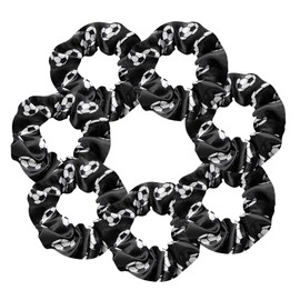 7 Pcs Shiny Soccer Hair Scrunchies Cheer Soccer Uniforms Scrunchie School Performance/Sports/Practice/Party/Gymnastics Scrunchie Ponytail Holder Wrist for Girls Cosplay Show (Black)