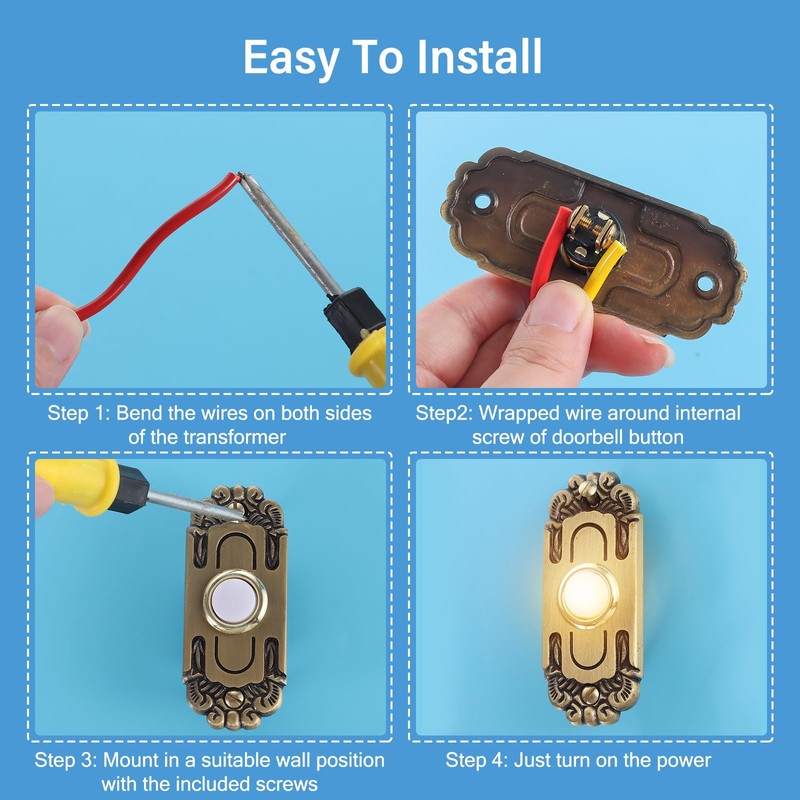 Heavy Duty Doorbell Button Metal Lighted Up Door Bell Wired