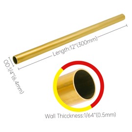YTKavq 1/4"OD Brass Tube, 0.5mm Wall Thickness 12" Length Brass Round Pipe Widely used in various industrial applications(2 Pcs)