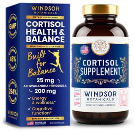 Cortisol Supplements for Women and Men - Advanced Cortisol Reducer with Calming Ashwagandha, L-Tyrosine, Rhodiola Rosea Extract - Mood, Stress Relief, Restful Sleep Support - Non-GMO - 60 Capsules