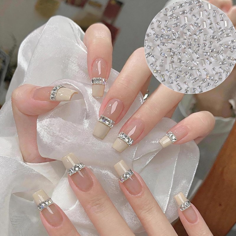 100Pcs Shiny Silver Rectangular Zircon Nail Rhinestones, 0.059×0.118 Inch Mini