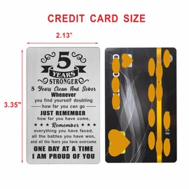 Richesele 5 Years AA Sobriety Gifts - Five Years Stronger and Sober Card - Insipirational Addiction Recovery Engraved Wallet Cards Token