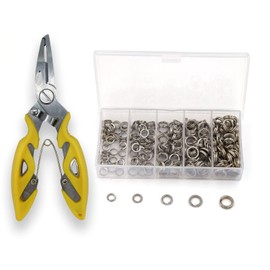 Pack of 201pcs Fishing Stainless Steel Split Rings 5 Sizes and Plier Set, Split Ring Capable of withstanding Large tensile Force and Fishing Plier Tool Kit Saltwater Fishing Lure Connectors(Yellow)
