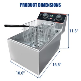 Commercial Deep Fryer with Basket, 6.3 QT/6 L Stainless Steel Electric Countertop Fryer with Temperature Control for Restaurant and Home Use, 1500 W