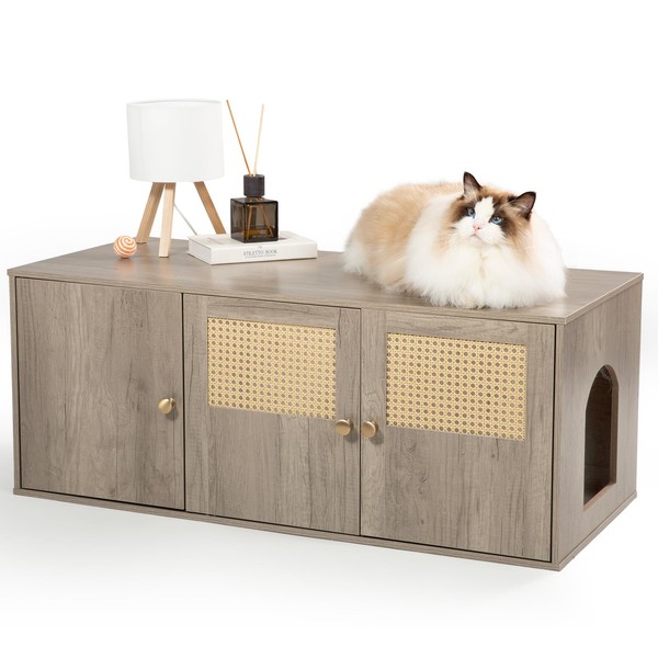 Wooden Cat Litter Box Enclosure with Storage Compartment with Adjustable
