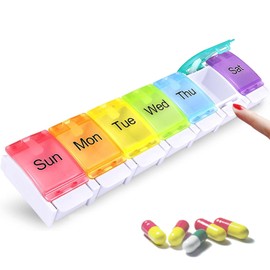 Tablet Organiser, Pill Box, Tablet Boxes 7 Day, Supplement Pill Box, Tablet Box, Pill Organiser for Travel, Weekly Tablet Organiser, Portable Travel Storage Case for Vitamins Supplements Medication