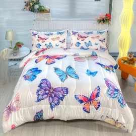 CVHOUSE Butterfly Bedding Set,Butterfly Comforter King,Butterfly Comforter Set for Girls Kids Teens,Butterflies Quilt Set with 1 Comforter and 2 Pillow Cases