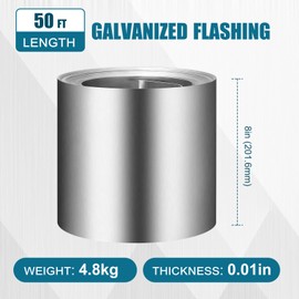 Hicarer 8" x 50ft Galvanized Sheet Steel Metal Flashing Roll 0.01" Thickness Waterproofing Roof Flashing for DIY Garden Prevention of Roof Stains Moss Prevention Home Panel Measurement General Purpose