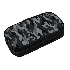 Perinsto Estuche suave de gran capacidad con múltiples compartimentos - Motivo camuflaje militar - Negro y gris - Para la escuela, la oficina, el hogar - Negro