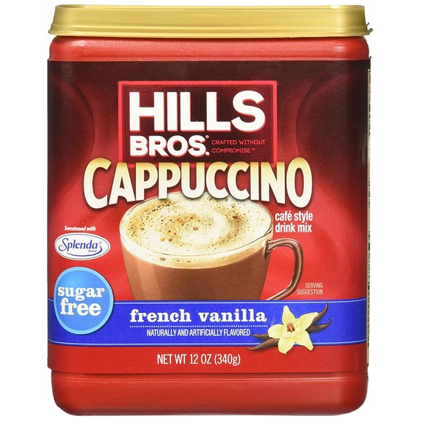 Hills Bros. Instant Cappuccino Mix, Sugar-Free French Vanilla Cappuccino Mix-Easy to Use, Enjoy Coffeehouse Flavor from Home-Frothy, Decadent Cappuccino Mix with 0% Sugar and 8g of Carbs (12 Ounces)