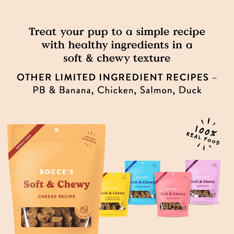 Bocce's Bakery Oven Baked Cheese Recipe Treats for Dogs, Wheat-Free