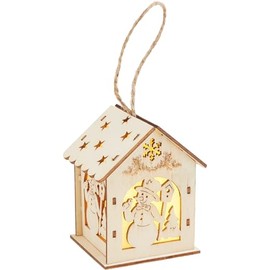 VBS Wooden Light House Snowman Bird House LED 5.5 x 5.5 x 8 cm Christmas Decoration Winter Wooden House Lighting