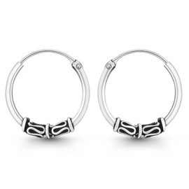 AeraVida Unique Bali Chic Tribal Coil and Ball Sterling Silver Hoop Earrings | Artistic Boho-Inspired Lightweight Jewelry for Women (Style2)
