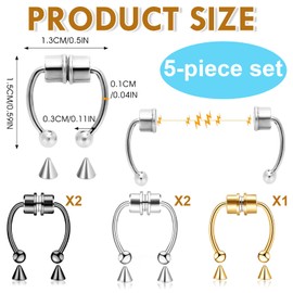 hllonn 5 PCS Fake Nose Ring Hoop, Magnetic Septum Nose Ring Horseshoe False Nose Ring Hoop Reusable Non-Piercing 316L Stainless Steel Nose Jewelry Accessories for Women Girl Men(Mix Color)