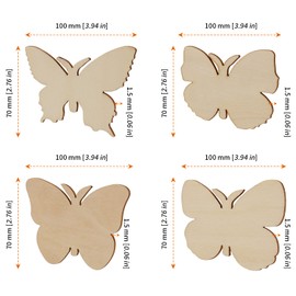 HOZEON 80 PCS Wooden Butterfly Crafts - Wooden Butterfly Cutouts for Painting, DIY Projects, Decorations