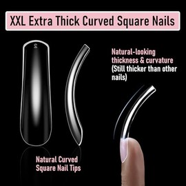 Uñas postizas cuadradas curvas Wellquinn, cobertura total, extra curvas, transparentes, XXL, largas, acrílicas, 12 tamaños, 240 unidades