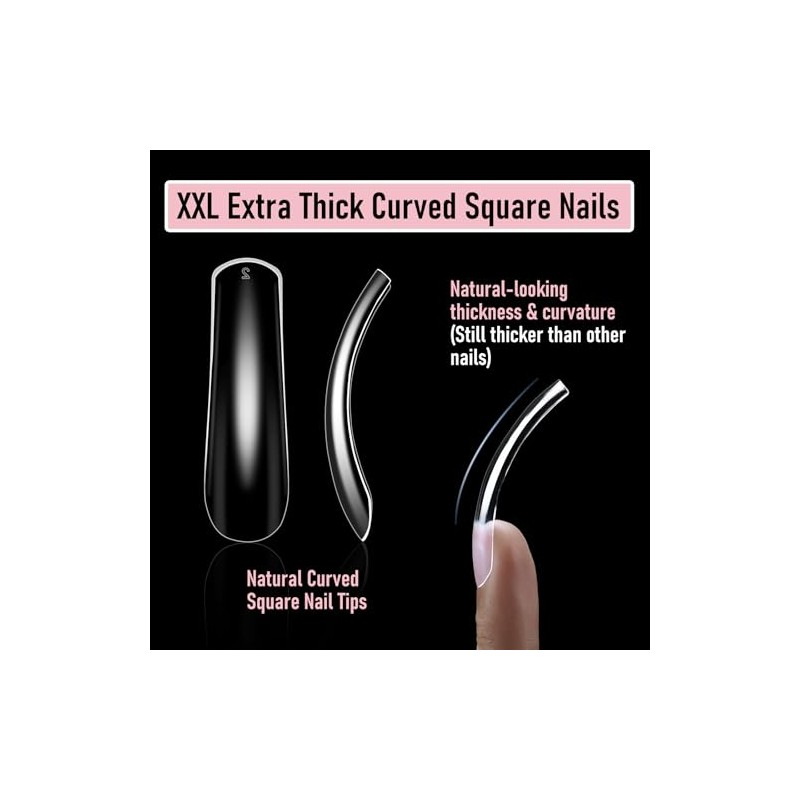 Uñas postizas cuadradas curvas Wellquinn, cobertura total, extra curvas, transparentes,