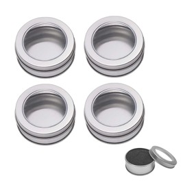 YKEBVPW 4Pcs 2oz Tins with Lids Small Round Empty Metal Tin Boxes for Candy Party Favors Crafts Balm Storage Containers for Spices Travel and More 2 Ounce Size with Clear Window Top