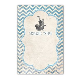 30 Nautical Pirates Ship Blank Thank You Cards Boy Birthday Party Baby Shower Blue Under the Sea Vintage + 30 White Envelopes