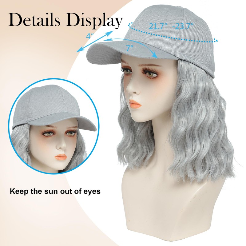 AliRobam Synthetic Wig Hat with Natural Wave Hair Extensions Attached