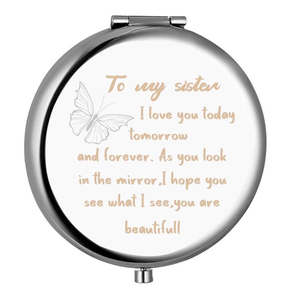Sister Gifts from Sister Brother,To My Sister Engraved Compact Mirror with Inspirational Quotes,Christmas Birthday Graduation Gifts for Sister and Sister in Law