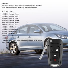 fits for Chevy Equinox Camaro 2010 2011 2012 2013 2014 2015 2016 2017 Cruze Malibu Impala Sonic GMC Terrain Buick Lacrosse Regal Verano Encore Keyless Entry Remote Fob