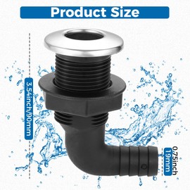 Yetaha 2Pcs 90 Degree Marine Nylon Thru Hull Connector,Black Deck Floor Drain Scupper with Stainless Steel Trim Cover,Thru Hull Fitting Compatible with 3/4 inch Hose