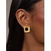 Freekiss Black Square Stud Earrings for Women, Chunky Gold Geometric