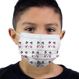 ASTM Level 3 Face Masks Disposable for Kids Made in USA Nose Bridge Breathable Comfortable Colored School Church Park (20 Pack, Kitties)