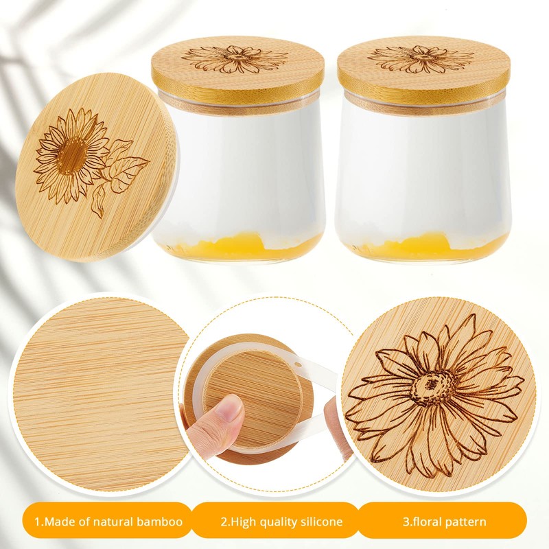 Gueevin 12 Pieces Yogurt Jar Lids Bulk Bamboo Wooden Lids