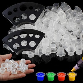 Rayyl 300Pcs Tattoo Ink Caps with 3Pcs Tattoo Ink Cups Holders - Included 100 Small 100 Medium 100 Large Tattoo Ink Caps and 3Pcs Ink Cups Holders for Tattoo Ink Tattoo Kit