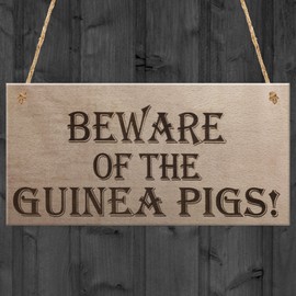 RED OCEAN Beware Of The Guinea Pigs Wooden Hanging Plaque Sign Pet Hutch Decoration Gift