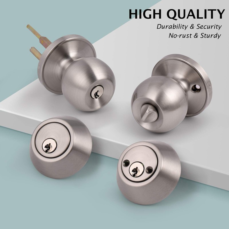2 Pack Entry Door Knobs with Double Cylinder Deadbolt, Same