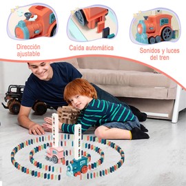 Trenes de Juguetes,Juego de Juguetes de Dominó para Niños, 180 Piezas Juego de Dominó de Construcción y Apilamiento, Juguete de Tren de Dominó Automático con Luces y Sonidos,para Regalo para Niños