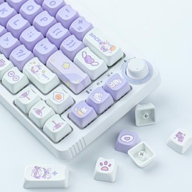 TYRIXKI PBT Keycaps 142 Keys Purple Dream Bunny Keycap Dye-Sublimation Cute Keycap Mao Profile Cat Shape Custom Keycaps for Cherry Gateron MX Swithes Mechanical Keyboards