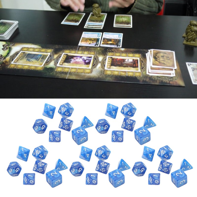 35Pcs Plastic Dice Kit Pearl Pattern White Numbers Polyhedral Dices