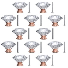 12-Pack Crystal Glass Cabinet Knobs for Home Decor, Vanity Drawers, Desks, Wardrobe Doors, Standard Screws Easy Installation for Home Refurbishment and Redecoration (Clear Crystal, 30mm, Pink Base)