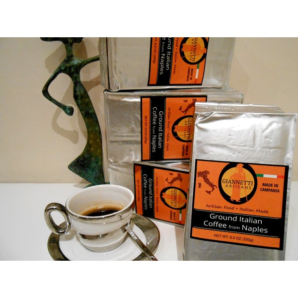 Giannetti Artisans Ground Espresso Coffee - ARTISAN MADE IN NAPLES & WOOD OVEN ROASTED COFFEE BEANS (8.8 oz pack) - Imported