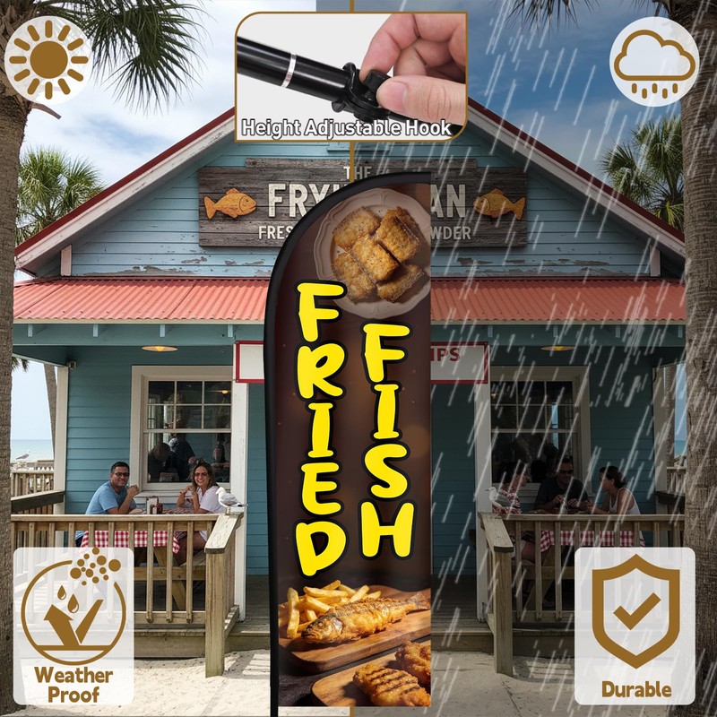 Fried Fish Feather Flag, 8.2ft Fried Fish Flag with Aluminum